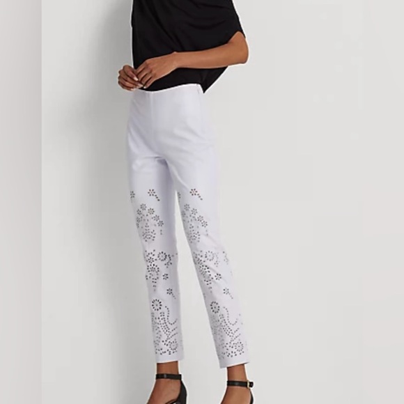 Ralph Lauren Eyelet-Embroidered Leather Ankle Pant White - Picture 3 of 7
